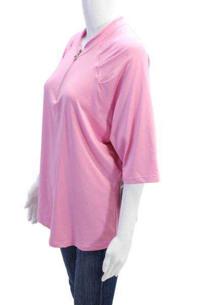 Tail Womens Round Neck Quarter Zip Short Sleeve Activewear Top Pink Size XL