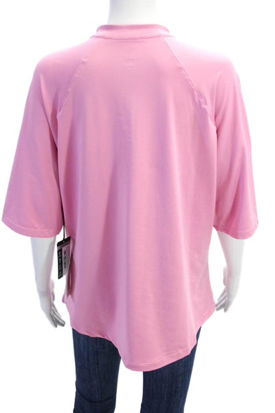 Tail Womens Round Neck Quarter Zip Short Sleeve Activewear Top Pink Size XL