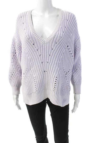IRO Womens Chunky Knit V-Neck Long Sleeve Pullover Sweater Top Purple Size XS