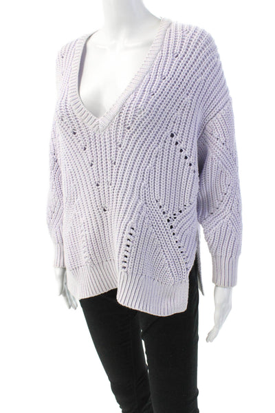 IRO Womens Chunky Knit V-Neck Long Sleeve Pullover Sweater Top Purple Size XS