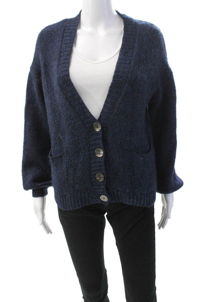 The Cashmere Project Womens V-neck Buttoned Cardigan Sweater Top Navy Size S