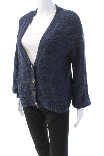 The Cashmere Project Womens V-neck Buttoned Cardigan Sweater Top Navy Size S