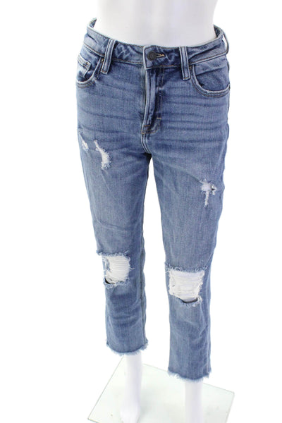 Hidden Womens Raw Hem High Rise Ripped Slim Leg Jeans Blue Cotton Size 26
