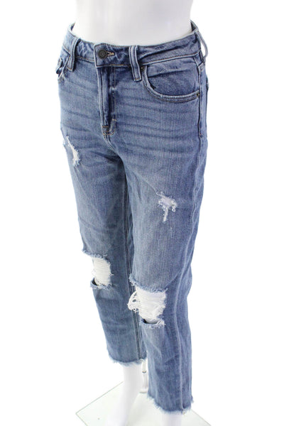 Hidden Womens Raw Hem High Rise Ripped Slim Leg Jeans Blue Cotton Size 26