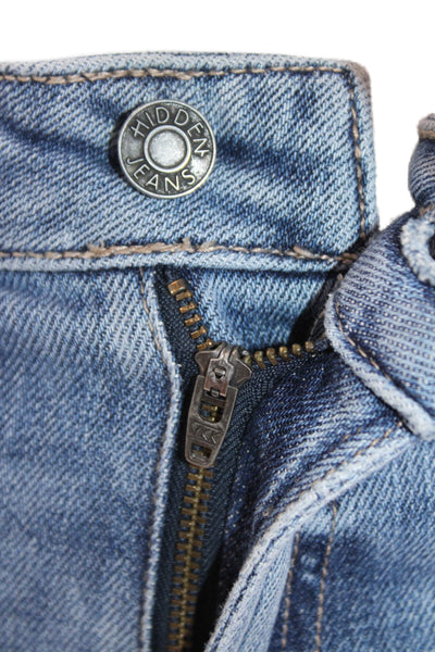 Hidden Womens Raw Hem High Rise Ripped Slim Leg Jeans Blue Cotton Size 26