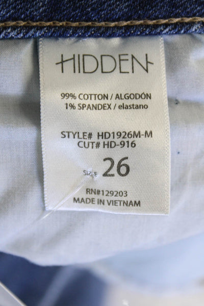 Hidden Womens Raw Hem High Rise Ripped Slim Leg Jeans Blue Cotton Size 26