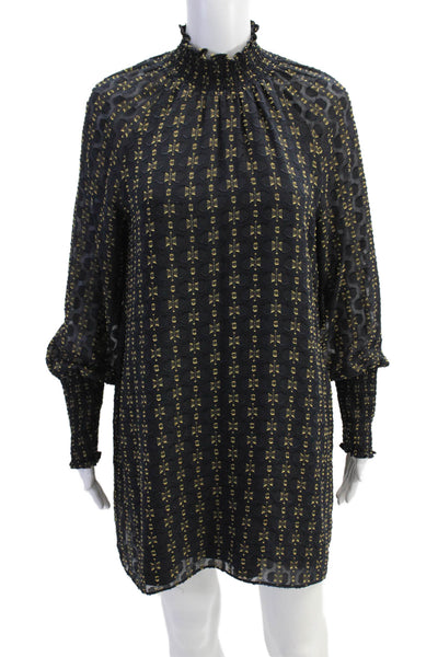 Amanda Uprichard Womens Abstract High Neck Long Sleeve Mini Dress Black Size S