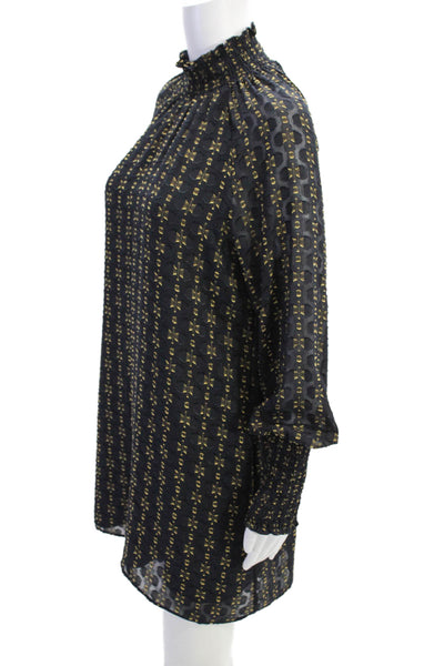 Amanda Uprichard Womens Abstract High Neck Long Sleeve Mini Dress Black Size S