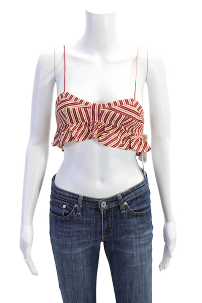 Agua Bendita Womens Striped Sweetheart Neck Cropped Tank Top Beige Size S