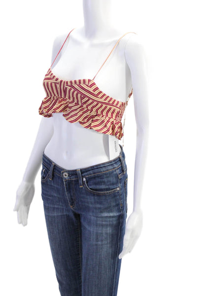 Agua Bendita Womens Striped Sweetheart Neck Cropped Tank Top Beige Size S