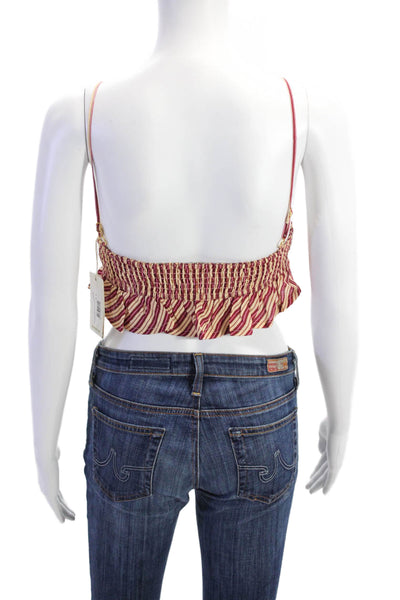 Agua Bendita Womens Striped Sweetheart Neck Cropped Tank Top Beige Size S