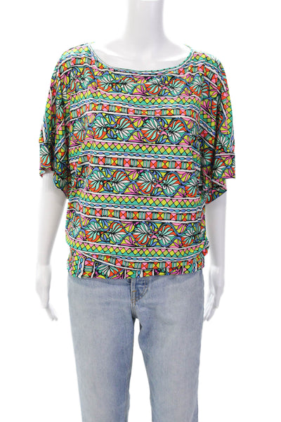 Trina Turk Women's Round Neck Short Sleeves Multicolor Blouse Size S