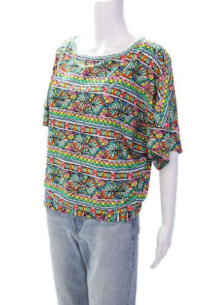 Trina Turk Women's Round Neck Short Sleeves Multicolor Blouse Size S