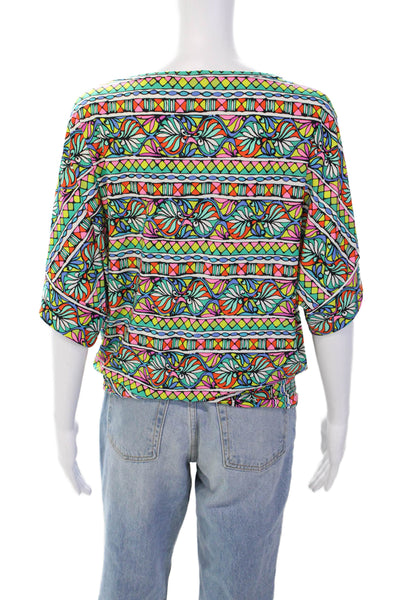 Trina Turk Women's Round Neck Short Sleeves Multicolor Blouse Size S