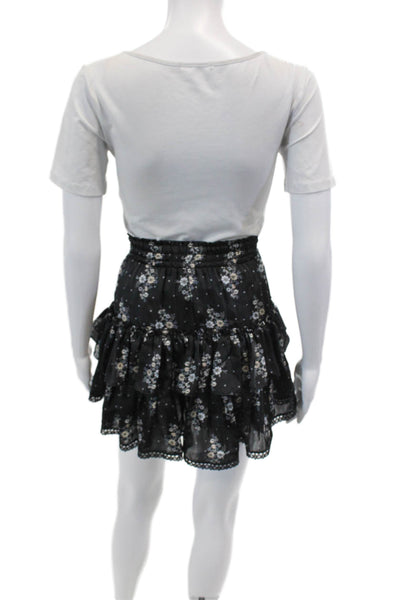 Misa Womens Smocked Waistband Satin Dotted Floral A Line Skirt Black Size XS