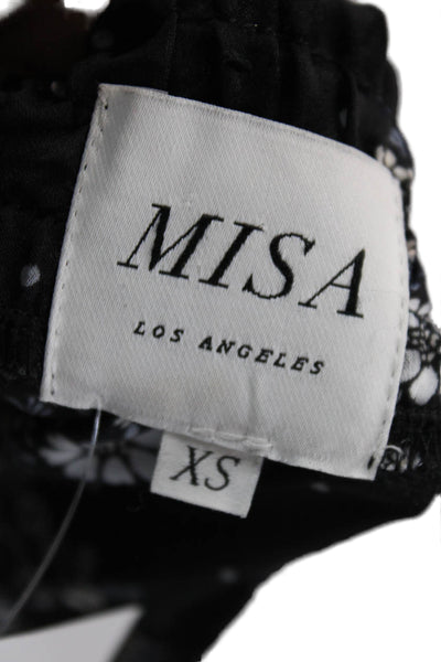 Misa Womens Smocked Waistband Satin Dotted Floral A Line Skirt Black Size XS