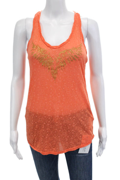 Zadig & Voltaire Womens Printed Tank Top Orange Gold Cotton Size Extra Small