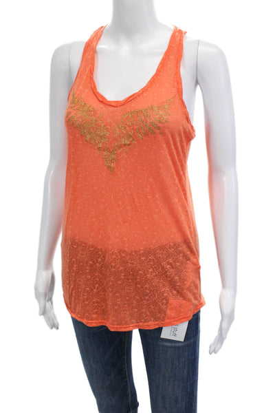 Zadig & Voltaire Womens Printed Tank Top Orange Gold Cotton Size Extra Small