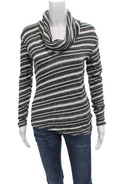 Three Dots Womens Striped Turtleneck Sweater Black White Size Extra Small