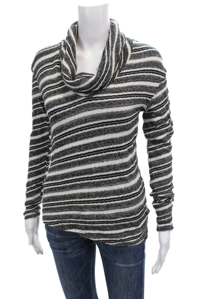 Three Dots Womens Striped Turtleneck Sweater Black White Size Extra Small