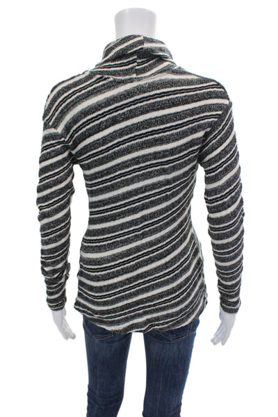 Three Dots Womens Striped Turtleneck Sweater Black White Size Extra Small