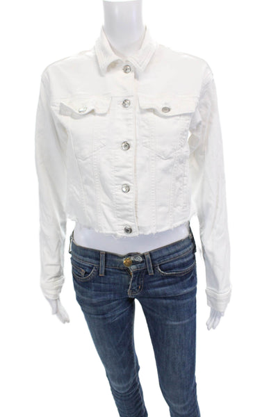 Joes Womens Denim Fray Hem Button Down Jacket White Cotton Size Extra Small