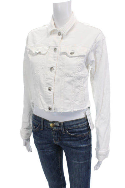 Joes Womens Denim Fray Hem Button Down Jacket White Cotton Size Extra Small