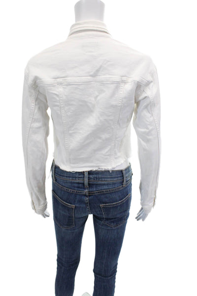 Joes Womens Denim Fray Hem Button Down Jacket White Cotton Size Extra Small