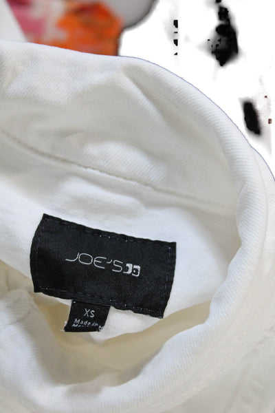 Joes Womens Denim Fray Hem Button Down Jacket White Cotton Size Extra Small