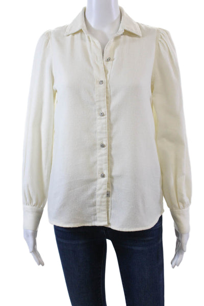 Rails Womens Long Sleeve Crystal Button Front Collared Shirt White Size 2XS