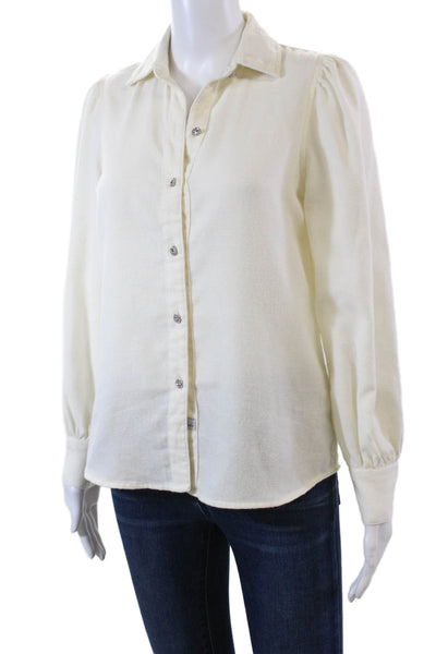 Rails Womens Long Sleeve Crystal Button Front Collared Shirt White Size 2XS