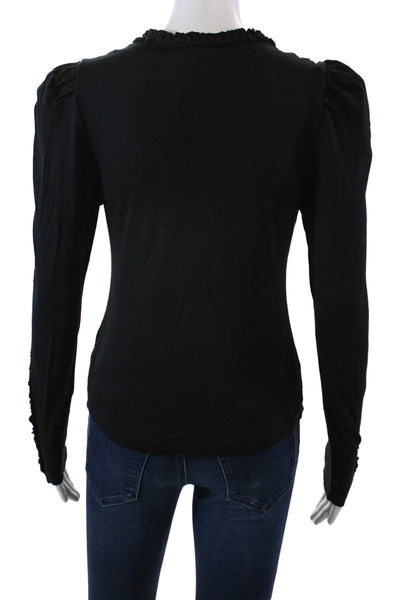 Generation Love Womens Long Sleeve V Neck Ruffled Trim Shirt Black Size 2XS