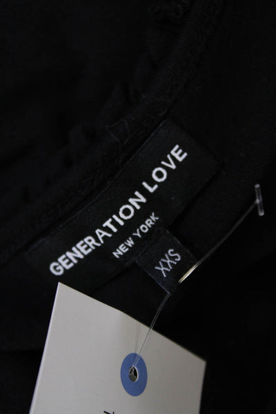 Generation Love Womens Long Sleeve V Neck Ruffled Trim Shirt Black Size 2XS