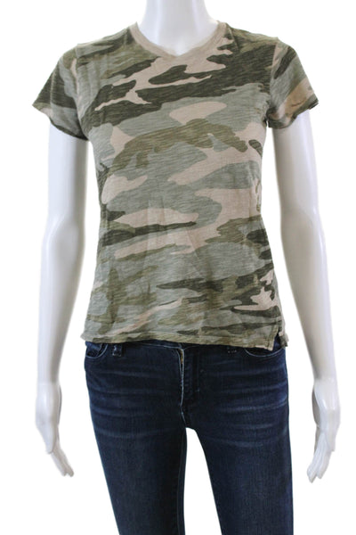 ATM Womens Short Sleeve Crew Neck Camouflage Shirt Brown Green Cotton Size XS