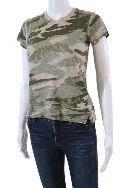 ATM Womens Short Sleeve Crew Neck Camouflage Shirt Brown Green Cotton Size XS