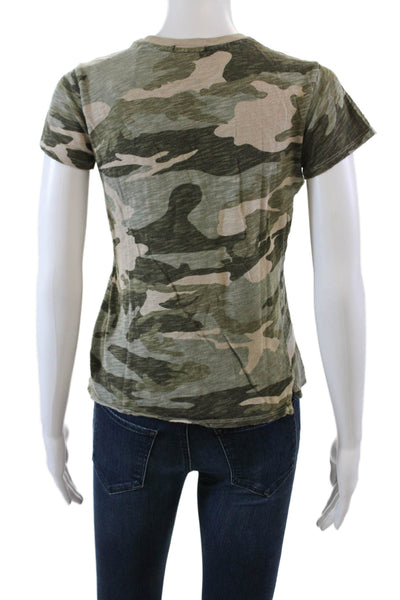 ATM Womens Short Sleeve Crew Neck Camouflage Shirt Brown Green Cotton Size XS
