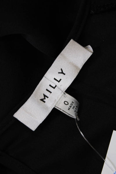 Milly Womens Long Flare Sleeve Scoop Neck Silk Blouse Black Size 0