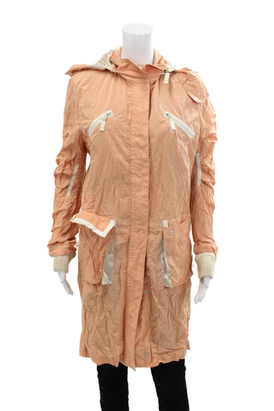 Elie Tahari Women's Hood Long Sleeves Full Zip Patch Pocket Jacket Peach Size L