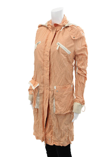 Elie Tahari Women's Hood Long Sleeves Full Zip Patch Pocket Jacket Peach Size L