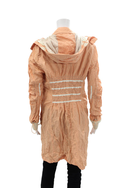 Elie Tahari Women's Hood Long Sleeves Full Zip Patch Pocket Jacket Peach Size L