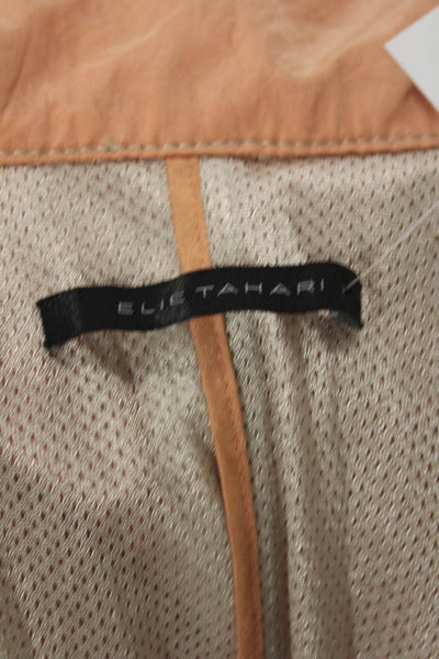 Elie Tahari Women's Hood Long Sleeves Full Zip Patch Pocket Jacket Peach Size L