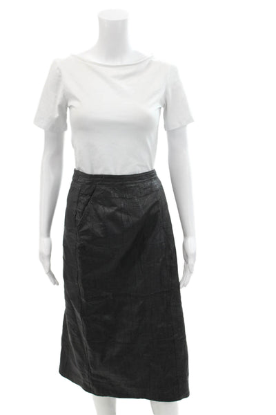 Jurgen Michaelsen Womens Button Closure Faux Leather Slit Midi Skirt Black Size