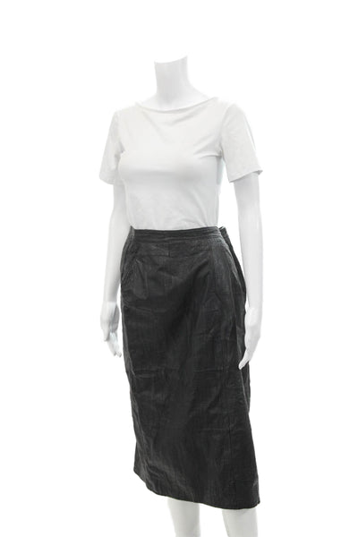 Jurgen Michaelsen Womens Button Closure Faux Leather Slit Midi Skirt Black Size
