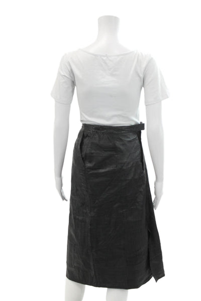 Jurgen Michaelsen Womens Button Closure Faux Leather Slit Midi Skirt Black Size
