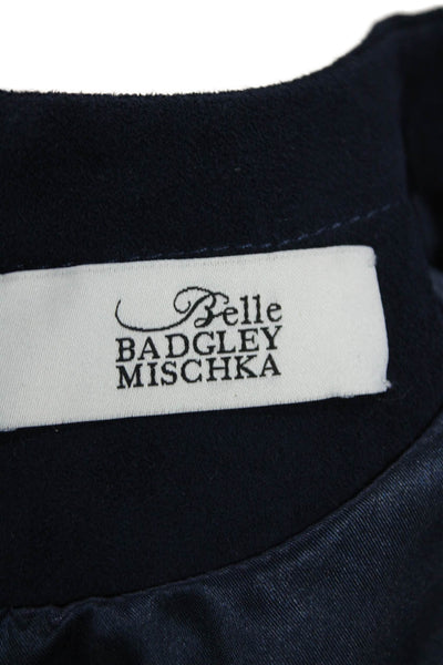 Belle Badgley Mischka Womens Short Sleeve Lace-Up Mini Dress Blue Size S