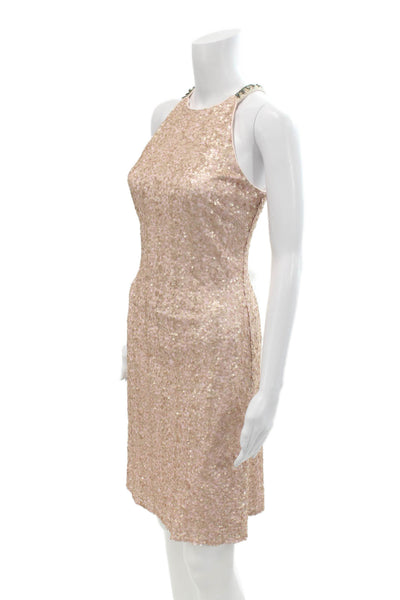 Badgley Mischka Womens Sequined Halter Neck Sleeveless Mini Dress Pink Size 4