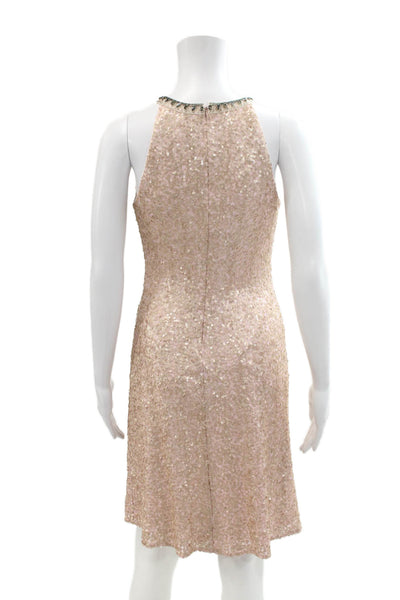 Badgley Mischka Womens Sequined Halter Neck Sleeveless Mini Dress Pink Size 4