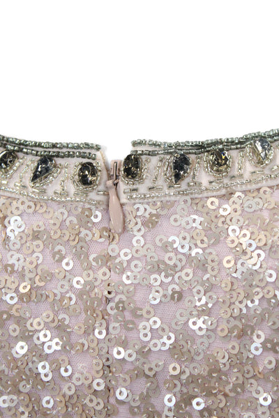 Badgley Mischka Womens Sequined Halter Neck Sleeveless Mini Dress Pink Size 4