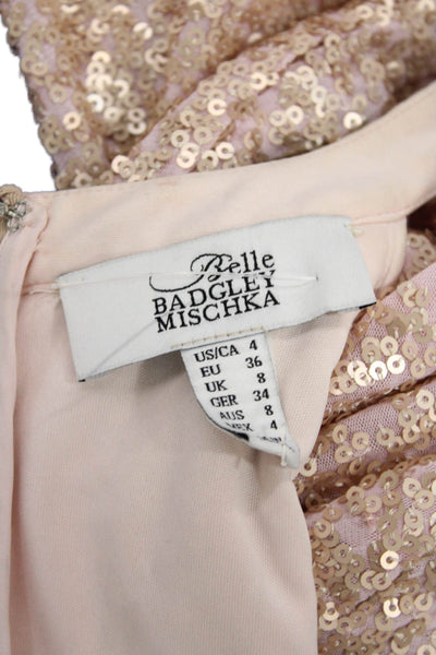Badgley Mischka Womens Sequined Halter Neck Sleeveless Mini Dress Pink Size 4