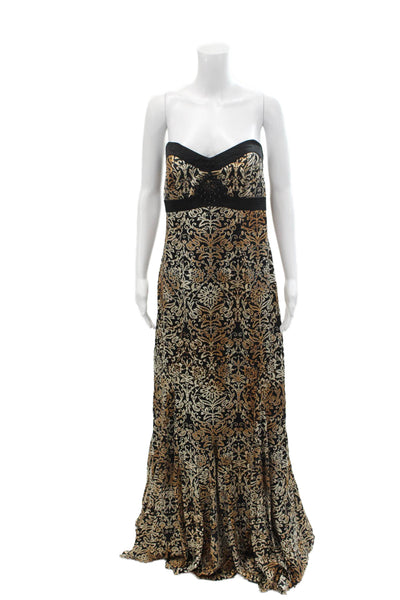 Badgley Mischka Womens Silk Geometric Sweetheart Maxi Dress Black Size 10